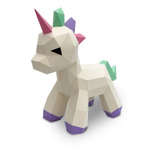3D Model Kit - Little Unicorn contains 9 sheets of 270gsm card with printed templates, high adhesion craft glue, sticks for glue application, scissors and scoring tool. - FKA023