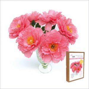 Large Peonies Floral Craft Kit comes with fine Italian crepe paper, templates, high adhesion craft glue, sticks for glue application, scissors and wire for stems and leaves creates 6 large Peonies - FKC005